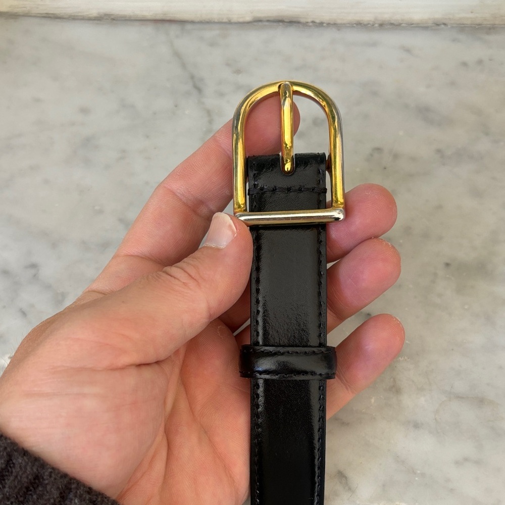 Black Leather Belt with Gold Buckle
